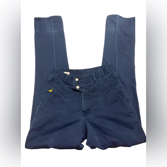 Vtg Jewell's Classic Bottoms Dark Blue V Front Hi Waisted Bareback Western Jeans - Picture 1 of 8